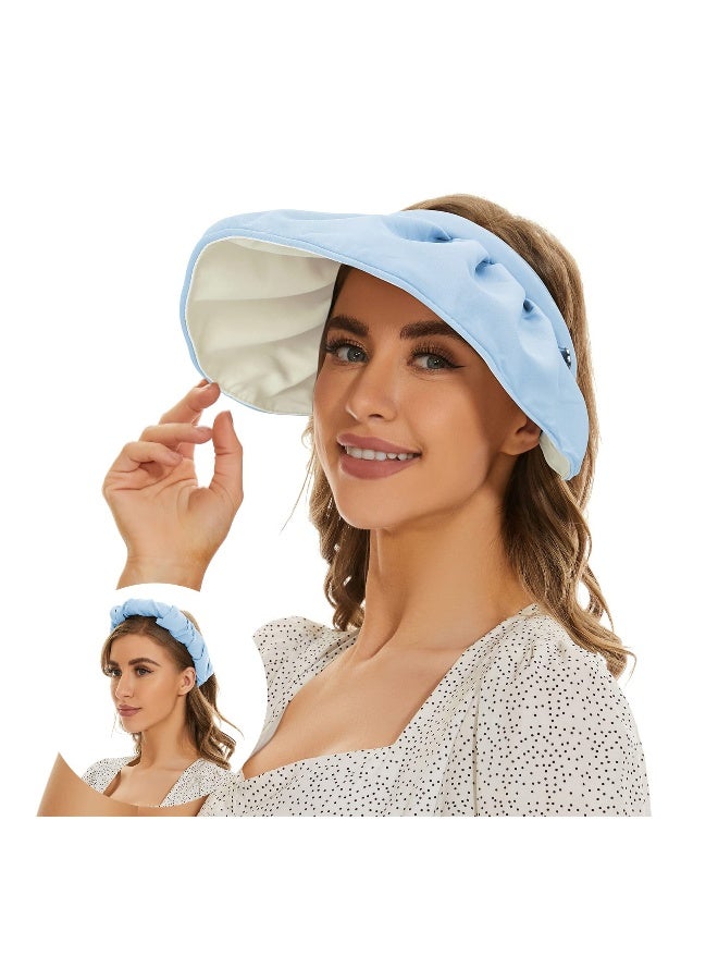 Women's Sun Visor UV Protection, Wide Brim Beach Hat Foldable Summer Headwear Packable Shell Hat with Headband Roll-up Sun Visor Stylish UV Protective Headgear for Beach Hiking Garden Travel - Image 1