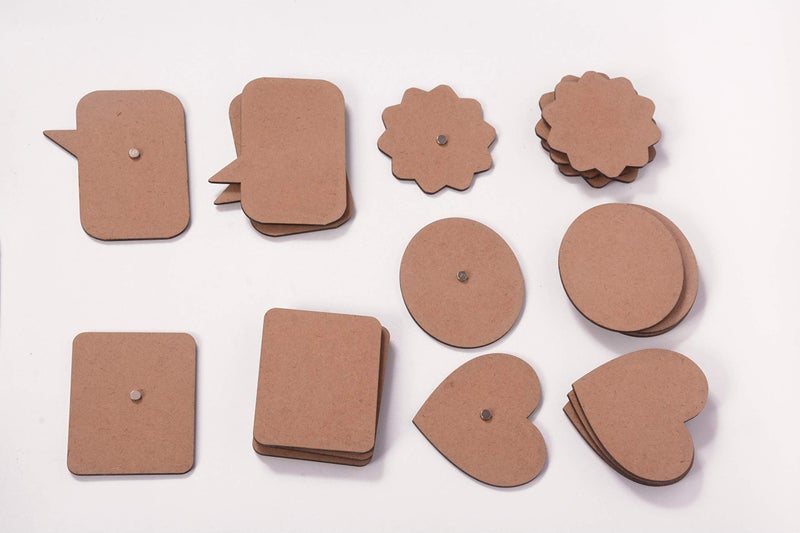IVEI DIY MDF Wood Sheet Craft Magnet - Plain MDF Fridge Magnet Blanks Cutouts Set for Painting Wooden Sheet Craft, Decoupage, Resin Art Work & Decoration (Mixed Set of 20) - Image 3