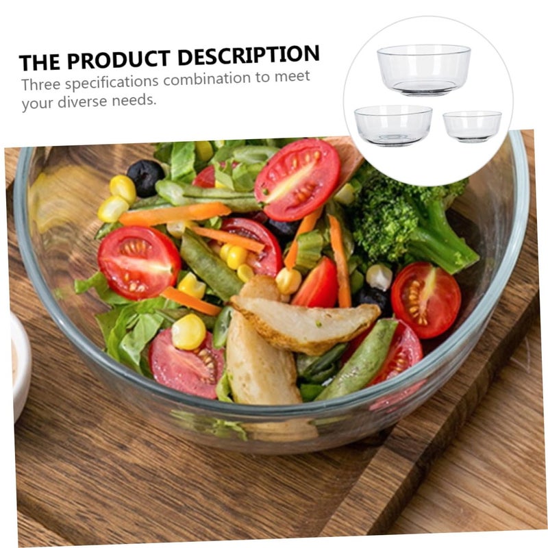 Thickened Heat Resistant Glass Salad Mixing Bowls Set 3 Pieces For Kitchen Serving - Image 4
