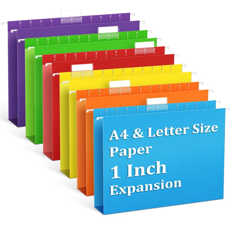 V-Opitos 6 Pack 1 Inch Expansion Hanging File Folders, Letter Size Hanging Folders with 1/5-Cut Adjustable Tab, Extra Capacity Hanging File Folders, Ideal School Classroom, Office Supplies - Image 1