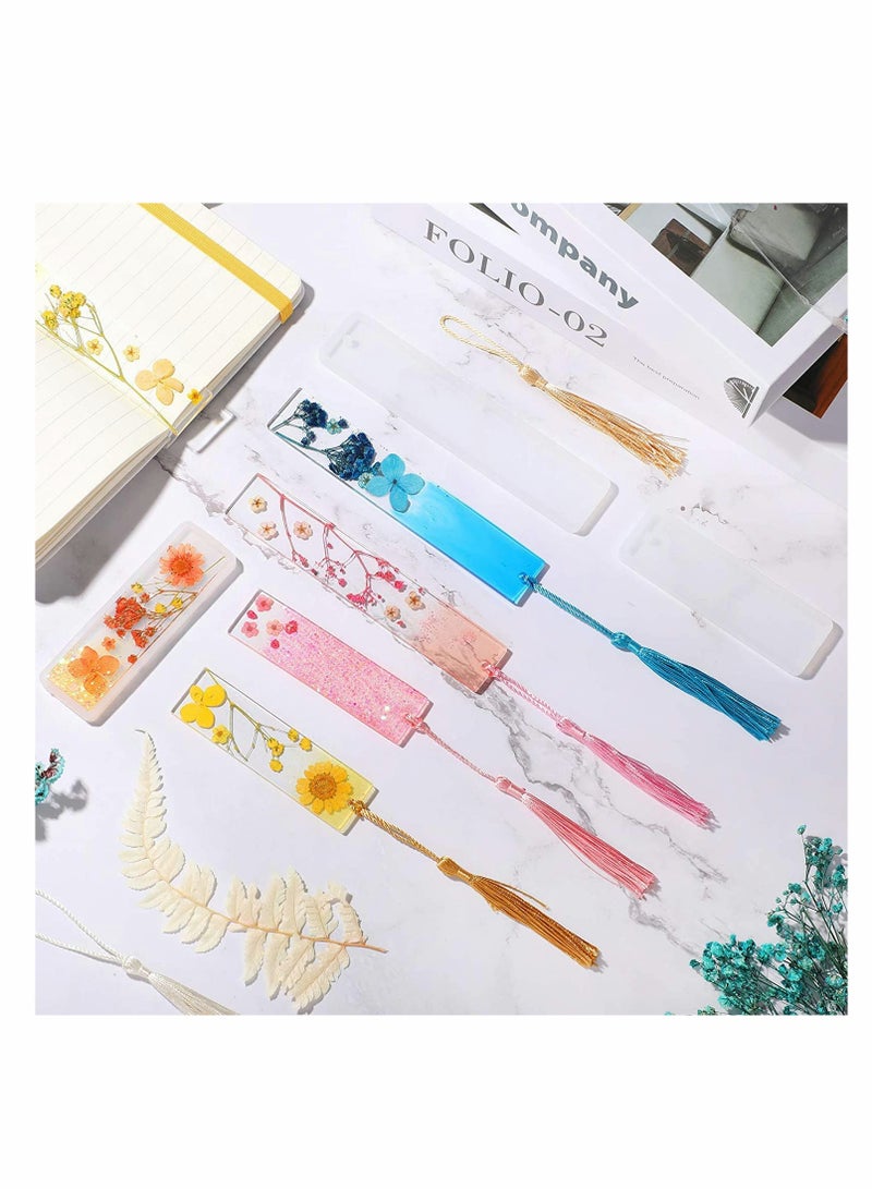 SOLARAE Bookmark Resin Mold Bookmark, 12 Pcs Silicone Mold Rectangle Resin Large/Medium Mould with 8 PCS Colorful Tassels for Jewelry DIY Craft Transparent Mold - Image 2