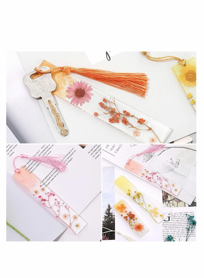 SOLARAE Bookmark Resin Mold Bookmark, 12 Pcs Silicone Mold Rectangle Resin Large/Medium Mould with 8 PCS Colorful Tassels for Jewelry DIY Craft Transparent Mold - Image 4