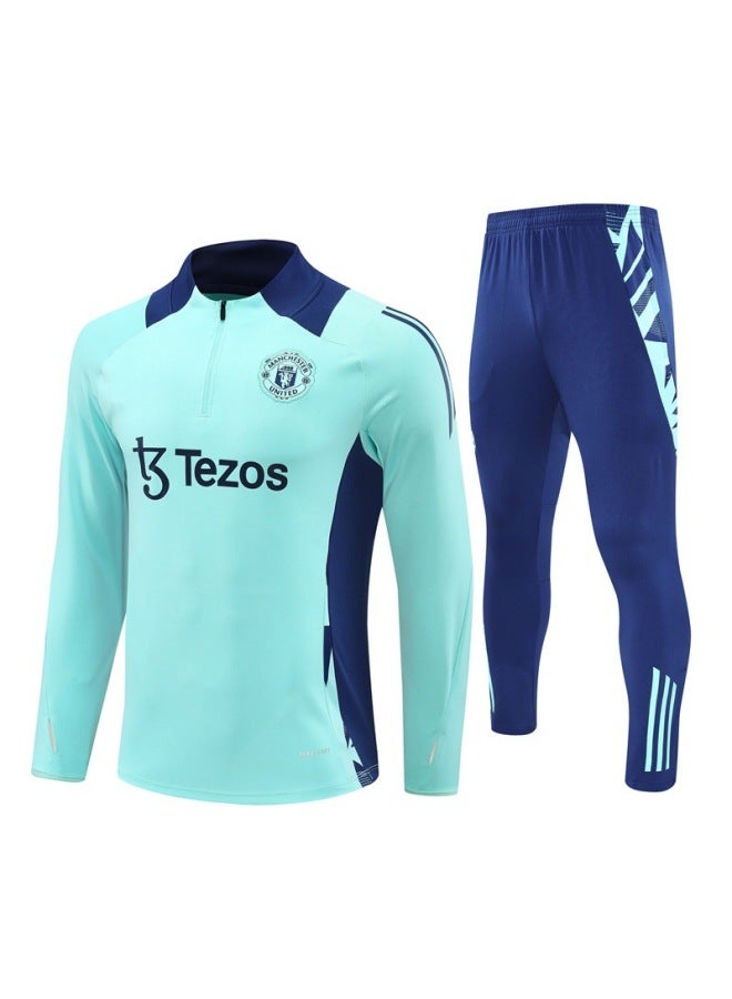 New Adult and Children's Manchester 2425 Half Zip Football Training Suit Long Sleeve Hulan Color