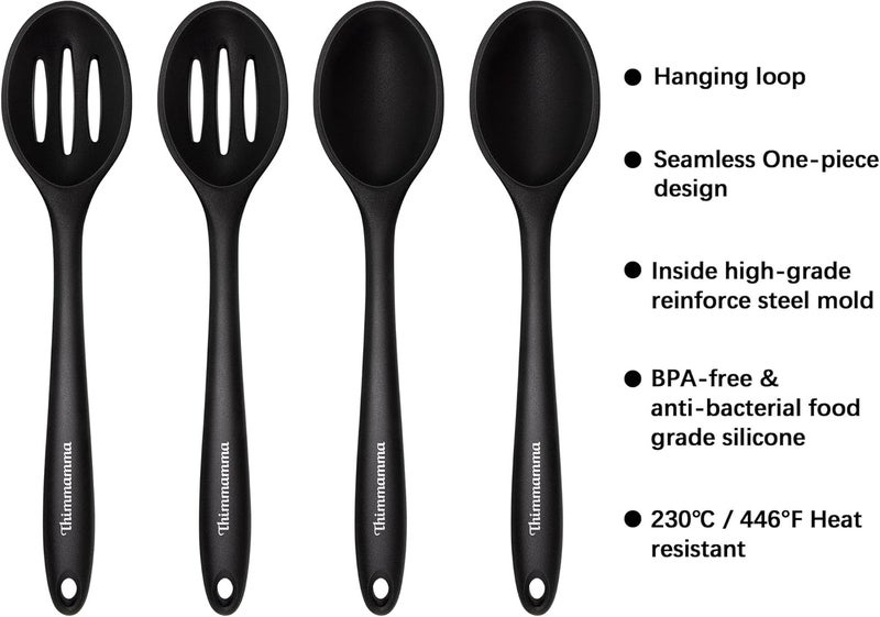 Thimmamma Silicone Cooking Spoon, Nonstick Kitchen Spoons for Cooking, Slotted and Solid Serving Spoon Heat Resistant, Silicone Mixing Spoons Basting for Nonstick Cookware 4 Pack - Image 2