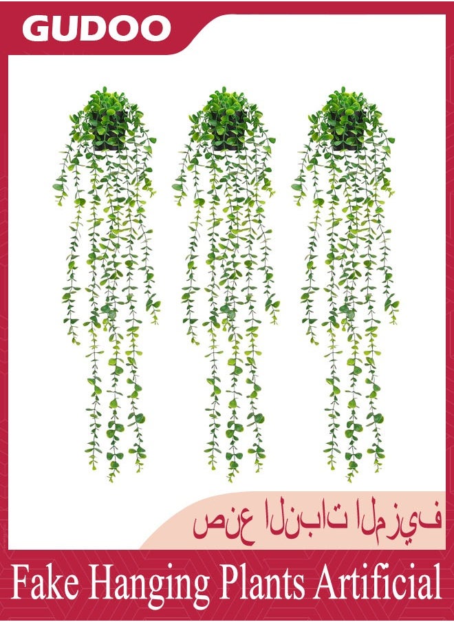 GUDOO 3 Pcs Fake Hanging Plants Artificial Eucalyptus Plant for Wall Room Home Office Indoor Outdoor Shelf Decor  - Image 1