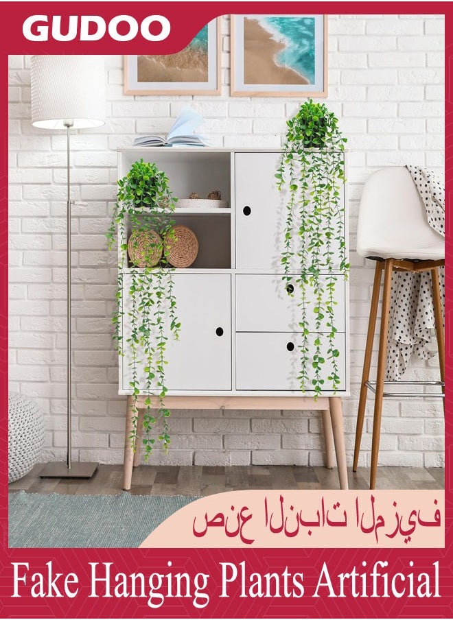 GUDOO 3 Pcs Fake Hanging Plants Artificial Eucalyptus Plant for Wall Room Home Office Indoor Outdoor Shelf Decor  - Image 3