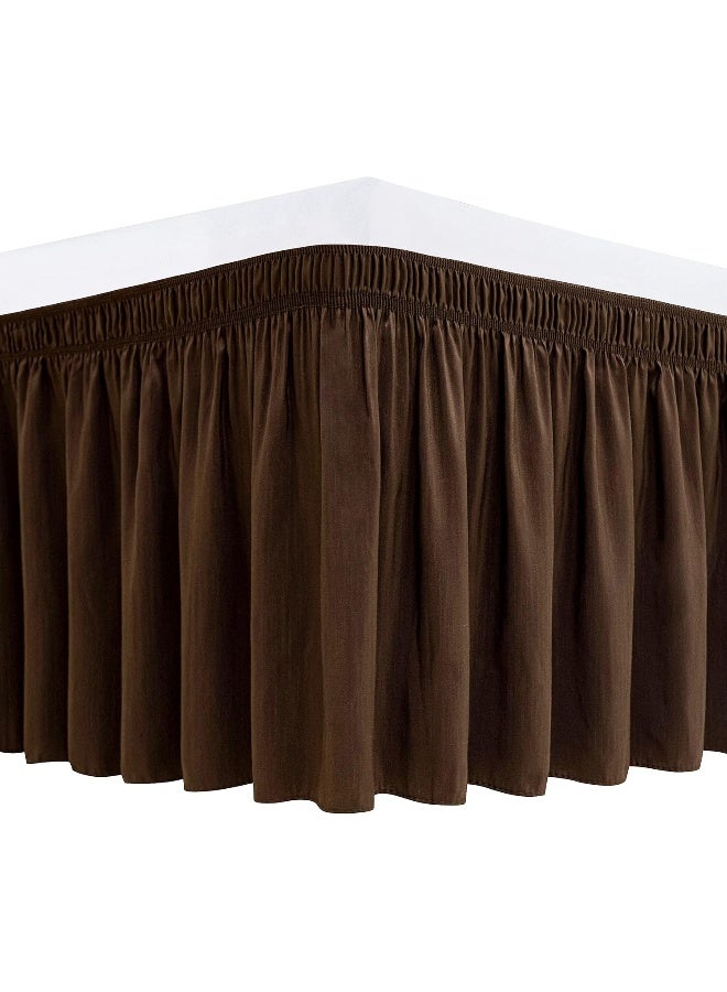 Biscaynebay Wrap Around Bed Skirts for King & Cal King Beds 15 Inches Drop, Brown Elastic Dust Ruffles Easy Fit Wrinkle & Fade Resistant Silky Luxurious Fabric Solid Machine Washable - Image 5
