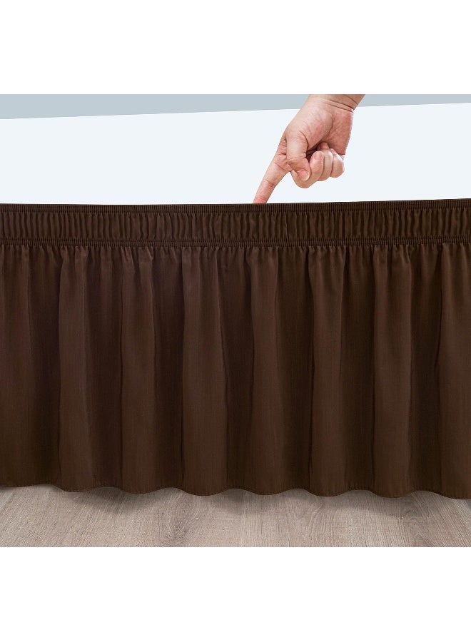 Biscaynebay Wrap Around Bed Skirts for King & Cal King Beds 15 Inches Drop, Brown Elastic Dust Ruffles Easy Fit Wrinkle & Fade Resistant Silky Luxurious Fabric Solid Machine Washable - Image 3