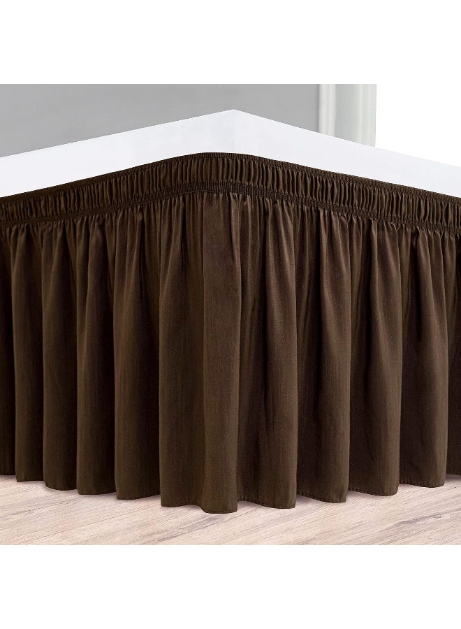 Biscaynebay Wrap Around Bed Skirts for King & Cal King Beds 15 Inches Drop, Brown Elastic Dust Ruffles Easy Fit Wrinkle & Fade Resistant Silky Luxurious Fabric Solid Machine Washable - Image 2