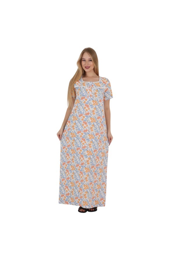 zecotex  Women's Egyptian Cotton Floral Maxi Nightgown - Soft, Breathable Short Sleeve Sleep Dress (M-6XL) - Image 1