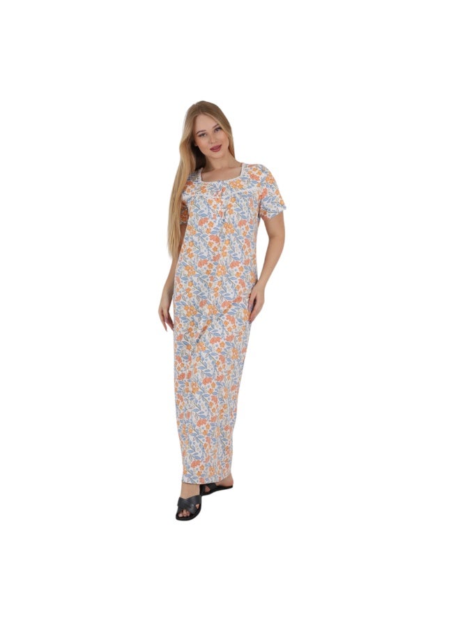 zecotex  Women's Egyptian Cotton Floral Maxi Nightgown - Soft, Breathable Short Sleeve Sleep Dress (M-6XL) - Image 3
