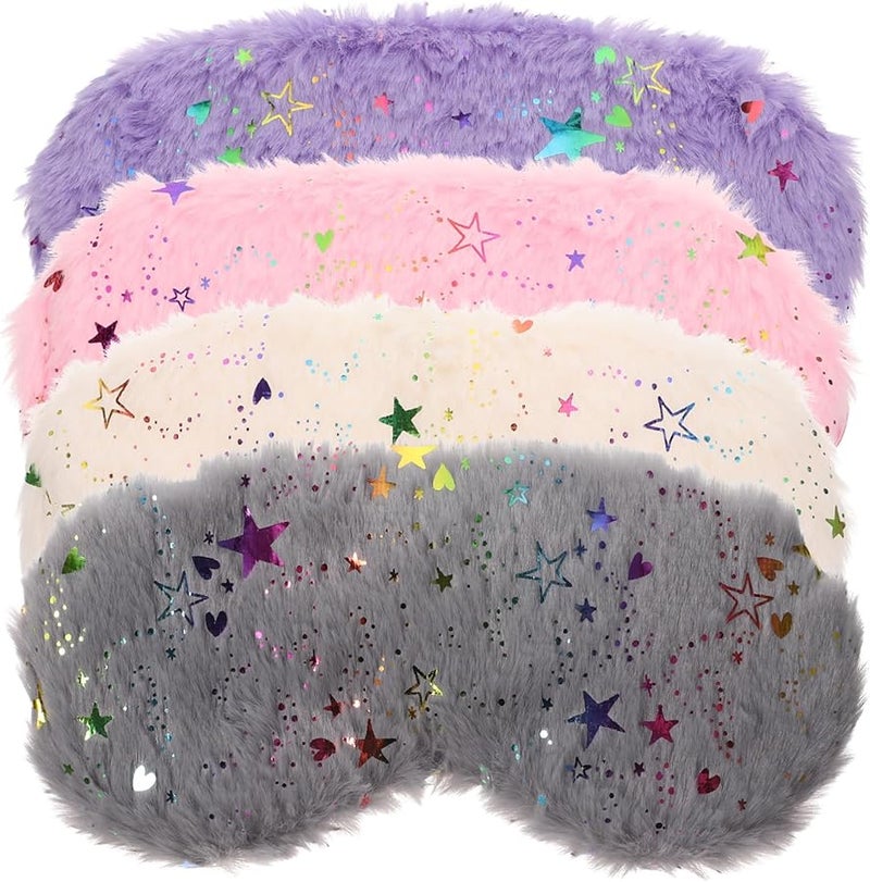 4Pcs Portable Plush Lightproof Eye Mask Set For Travel Sleep Gray Pink Pearl White Purple - Image 1