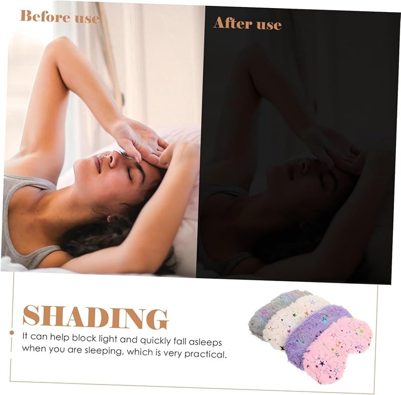 4Pcs Portable Plush Lightproof Eye Mask Set For Travel Sleep Gray Pink Pearl White Purple - Image 2