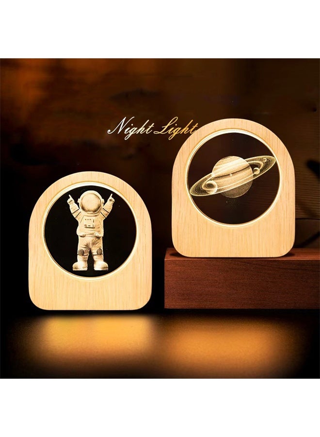 هومستر 3D زحل كريستال كرة المصباح، دافئ ضوء خشبي قاعدة كريستال المصباح للأطفال، المراهقين، الكبار، مكتب المنزل مكتب غرفة النوم ديكور - Image 2