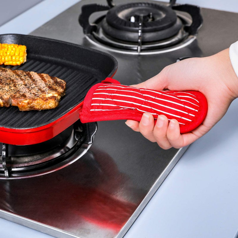 Leadiy Cast Iron Skillet Handle Covers Pot Handle Covers Heat Resistant Pot Holders for Kitchen Heat Resistant Machine Washable Handle Mitts 2 PCS(Striped)  - Image 3