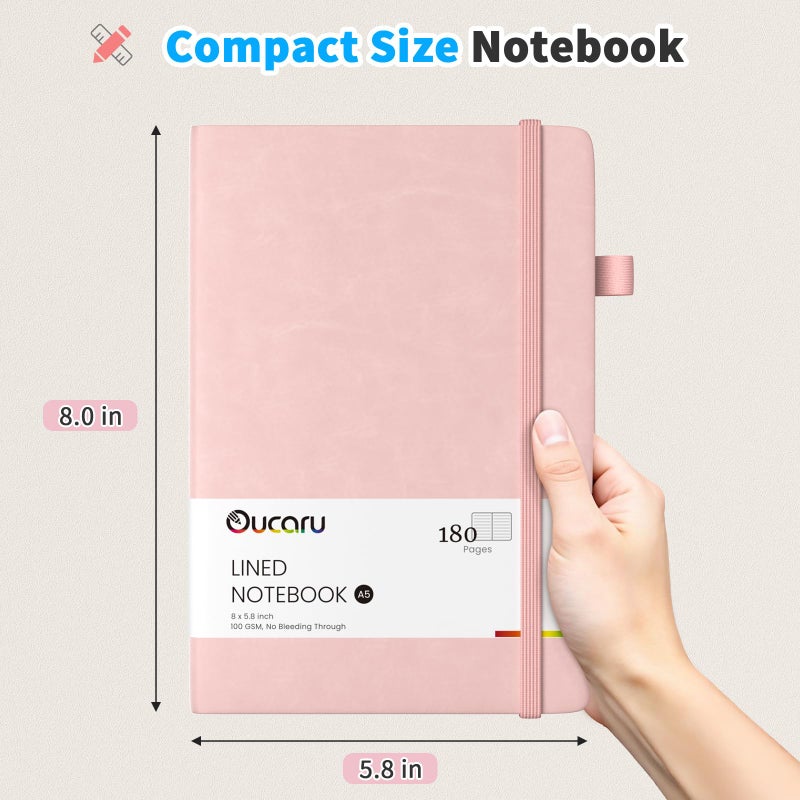 Oucaru Lined Journal Notebook, 4 Pack, 180 Pages, A5 Journals for Writing, 100 GSM Thick Paper, Small Notebooks Daily Journal for Women Men Work, Business, School, Travel Supplies - Image 2