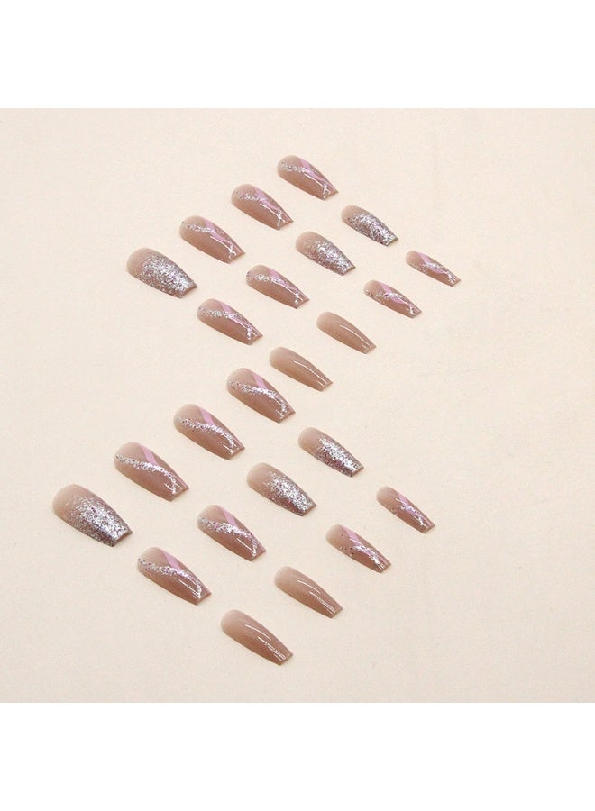 Goolsky Premium Medium-Long Ballet Press-on Nails with Gradient Sparkle Waves for Girly Charm - Image 4