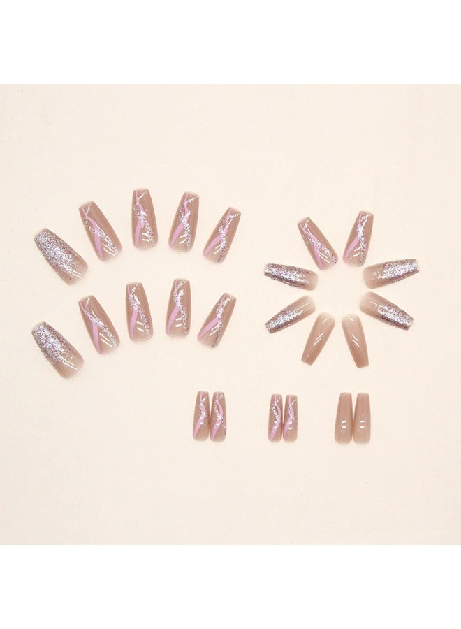 Goolsky Premium Medium-Long Ballet Press-on Nails with Gradient Sparkle Waves for Girly Charm - Image 5