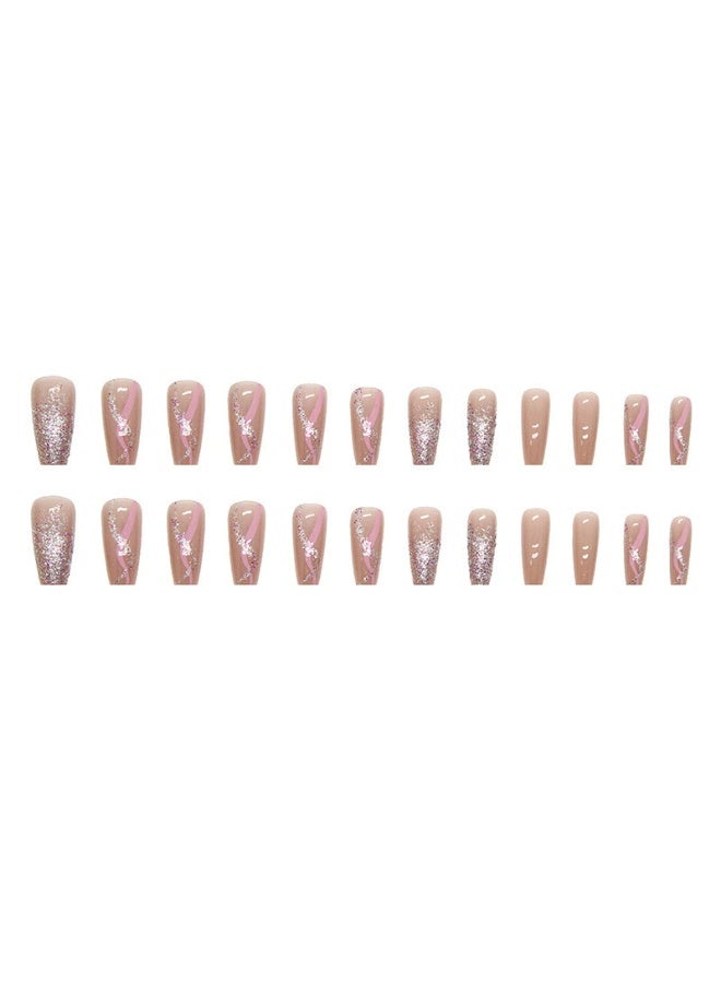 Goolsky Premium Medium-Long Ballet Press-on Nails with Gradient Sparkle Waves for Girly Charm - Image 2