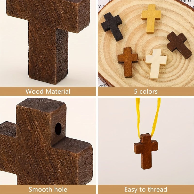 100pcs Mini Wooden Cross 5 Colors Natural Small Cross Pocket Christian Gift - Image 2