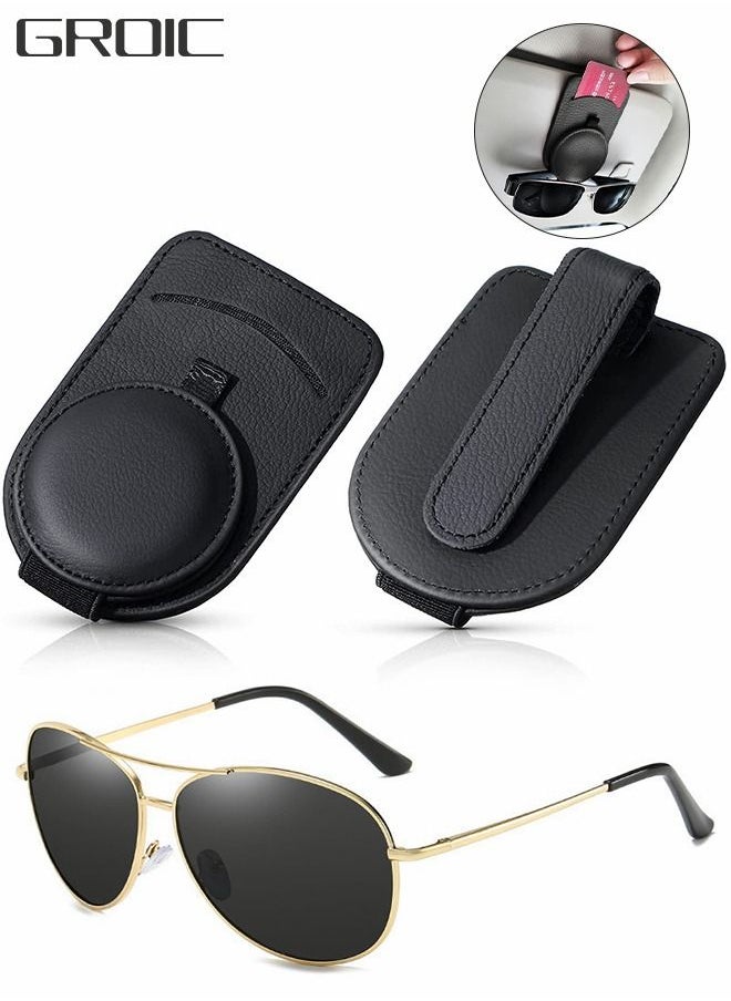GROIC - Sunglass Holder for Car Visor,Visor Organizer,Black Leather Clip with sunglass,Leather Cards Glasses and Tickets Hidden Magnet Adsorption,Car Interior - Image 1