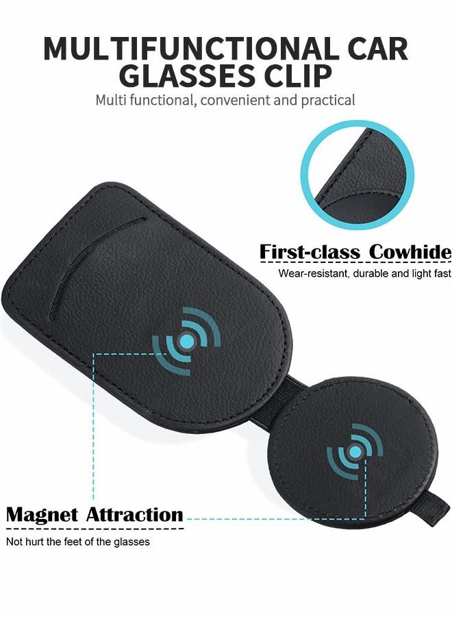 GROIC - Sunglass Holder for Car Visor,Visor Organizer,Black Leather Clip with sunglass,Leather Cards Glasses and Tickets Hidden Magnet Adsorption,Car Interior - Image 1