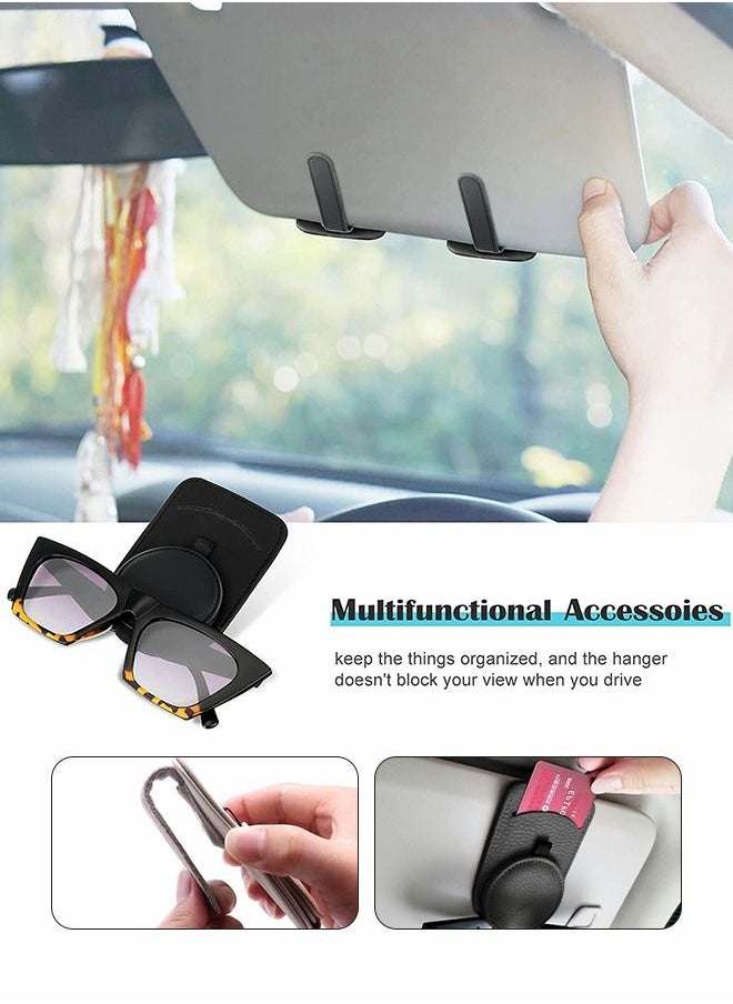 GROIC - Sunglass Holder for Car Visor,Visor Organizer,Black Leather Clip with sunglass,Leather Cards Glasses and Tickets Hidden Magnet Adsorption,Car Interior - Image 1