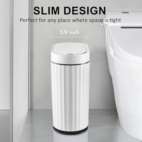 ELPHECO Bathroom Trash Can with Lid 2 Gallon Small Sensor Garbage Can, 9 Liter Slim Smart Trash Bin, Waterproof Automatic Wastebasket, Narrow Plastic Garbage Bin for Bathroom, Black and White - Image 5