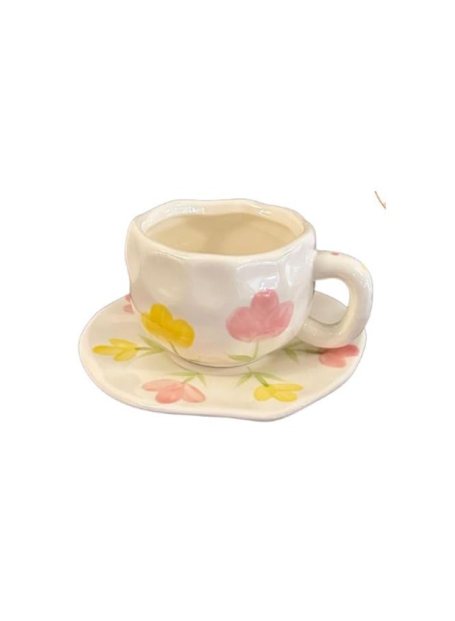 White ceramic coffee mug decorated with pink and yellow flowers - a touch of natural elegance - Image 3