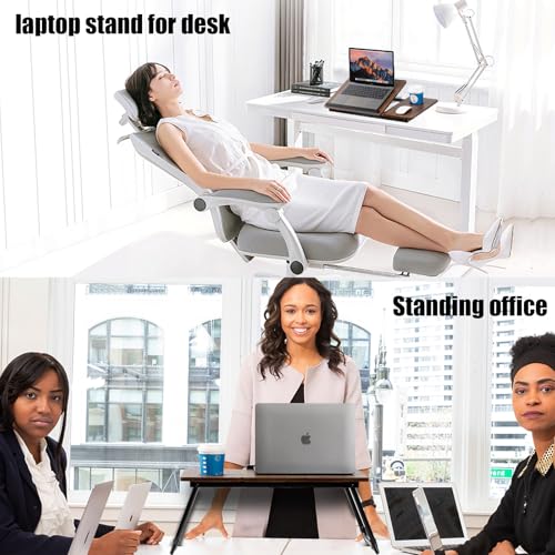 BYMECOST Laptop Desk for Bed Couch, Adjustable Foldable Bed Table with Cup Holder, Breakfast Serving Tray, Portable Laptop Lap Desk Stand for Working Reading Writing Eating Gaming in Bed Sofa Floor(DarkWalnut) - Image 3