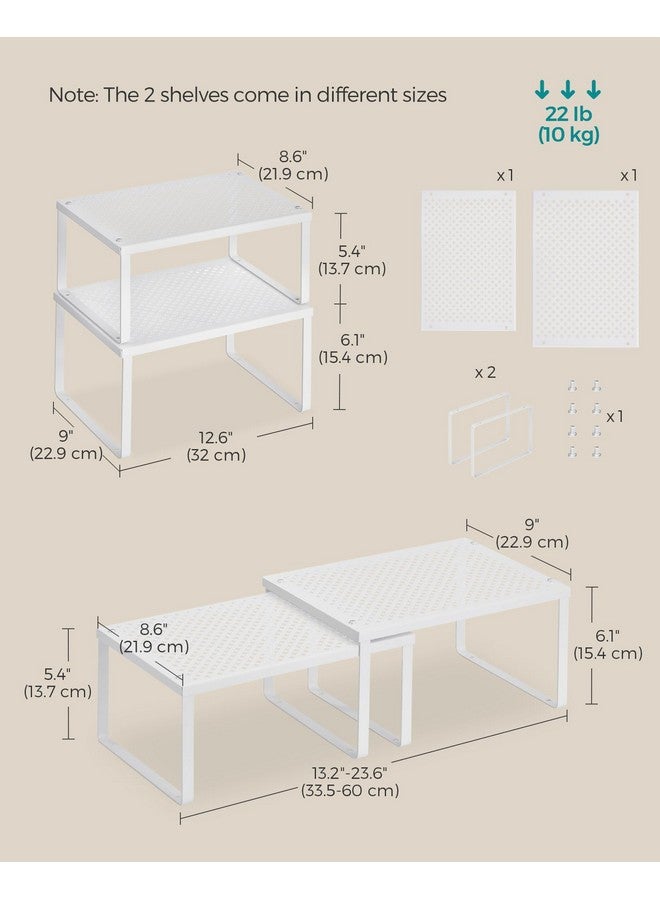 SONGMICS SONGMICS Spice Racks, Set of 2 Metal Cabinet Shelf Organizers, Countertop Organizers, Shelf Risers, Stackable, Expandable, White UKCS01WT  - Image 2