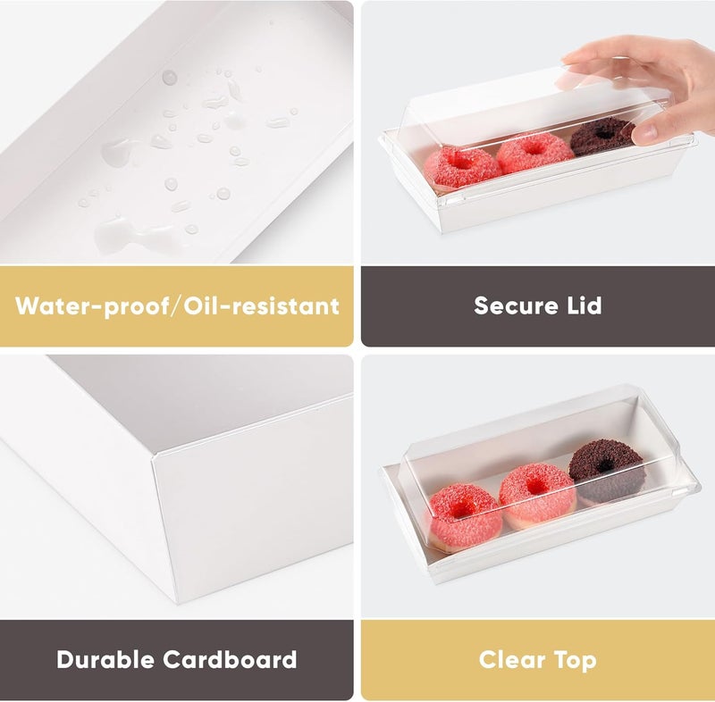 Leafiew 50 Pack 7.5x3.3 Inches Small Charcuterie Boxes with Clear Lids - To Go Paper Mini Treat Box, Charcuterie Boards Accessories, Dessert Boxes, Cookie, Cake Slice, Chocolate Strawberry, Donut (White) - Image 4