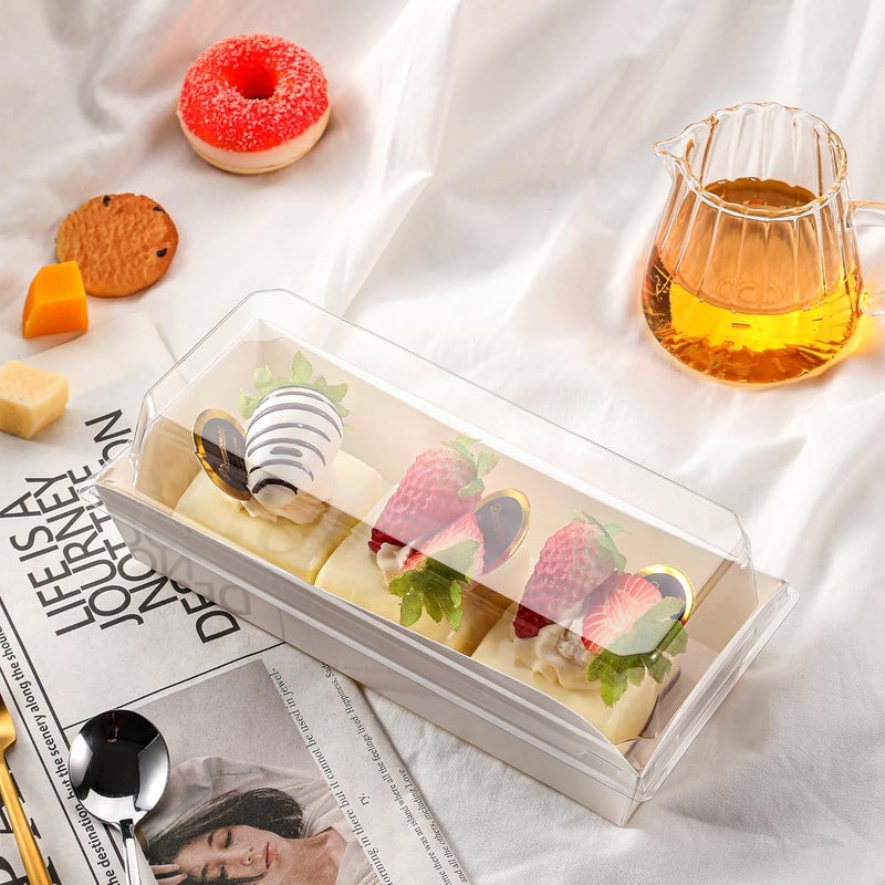 Leafiew 50 Pack 7.5x3.3 Inches Small Charcuterie Boxes with Clear Lids - To Go Paper Mini Treat Box, Charcuterie Boards Accessories, Dessert Boxes, Cookie, Cake Slice, Chocolate Strawberry, Donut (White) - Image 5