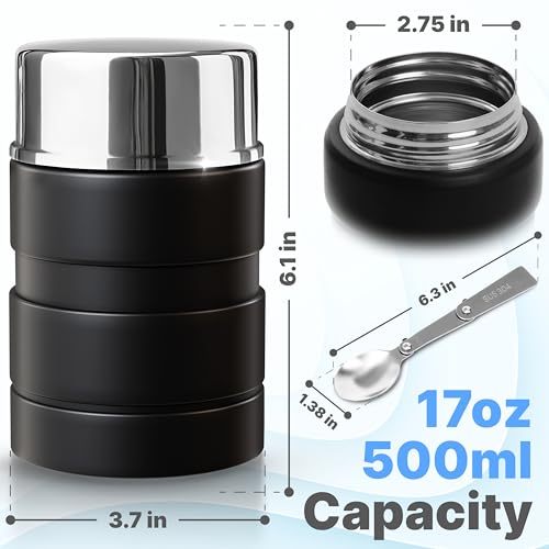 Earth&ME Stainless Steel Thermo For Hot Food 17OZ with Folding Spoon, Vacuum Insulated Food Container, Soup Thermo with Wide Mouth, Insulated Food Jar for Hot & Cold Food, Black - Image 5
