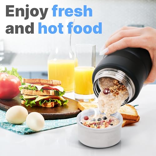 Earth&ME Stainless Steel Thermo For Hot Food 17OZ with Folding Spoon, Vacuum Insulated Food Container, Soup Thermo with Wide Mouth, Insulated Food Jar for Hot & Cold Food, Black - Image 3