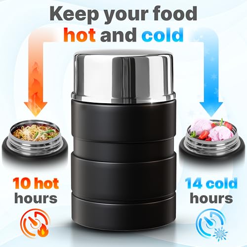Earth&ME Stainless Steel Thermo For Hot Food 17OZ with Folding Spoon, Vacuum Insulated Food Container, Soup Thermo with Wide Mouth, Insulated Food Jar for Hot & Cold Food, Black - Image 4