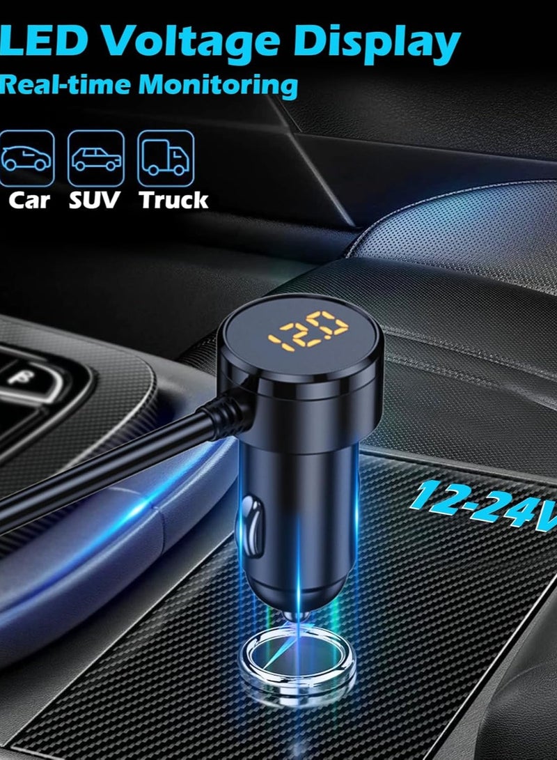 Joshberg 128W 7 in 1 Car Charger with 3 Type-C Ciga Lighter, 3 Socket Car Charger Adapter, Type-C QC3.0 PD 30W Charging, Dual USB Charging Ports, Independent Switches, LED Voltmeter, Plug Outlet 12V/24V(3.3ft Cable) - Image 3