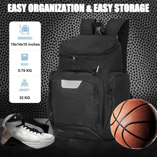 LARIPOP Basketball Backpack Large Sports Bag, Gym Bag with Ball Compartment and Shoe Compartment to Store Sports Shoes Water Bottles Laptops and Daily Necessities, Widely Used in Basketball, Soccer - Image 2