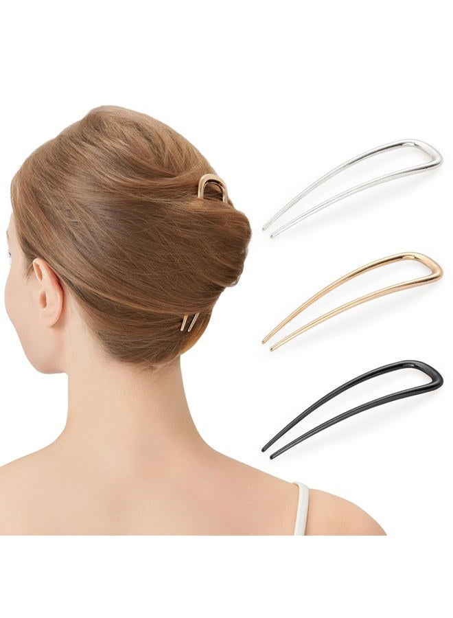 Srevela 3 Pcs Metal French Hair Pins for Women Girls, U-Shaped French Twis Hair Pins for Buns, Elegant Hairstyle Accessories - Image 1