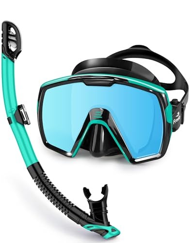 Freela Adult Dry Snorkel Set Scuba Diving Mask with Mirrored Blue Len, Tempered Glass 180° Wide View, Anti Fog No Leak Snorkeling Gear for Men Women Youth with Nose Cover for Breathing Swimming Diving - Image 1