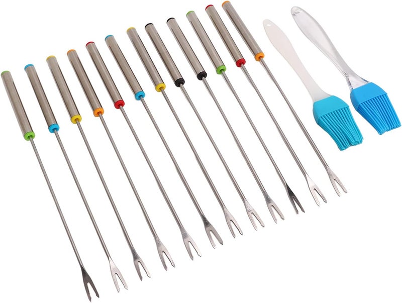 12pcs Stainl Steel Fondue Forks with Colorful Handles and Heat G for Fondue Experience - Image 4