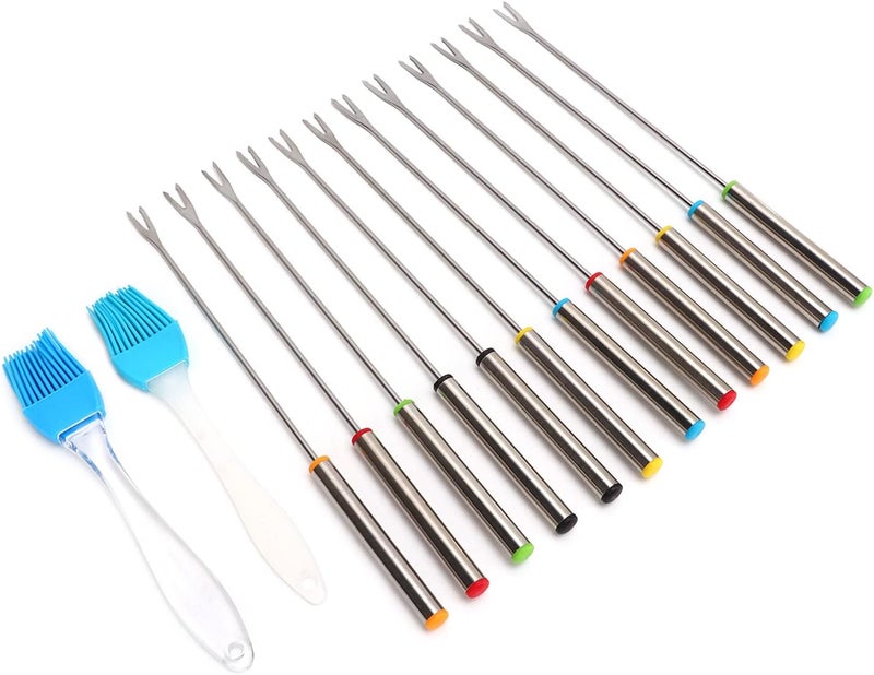 12pcs Stainl Steel Fondue Forks with Colorful Handles and Heat G for Fondue Experience - Image 1