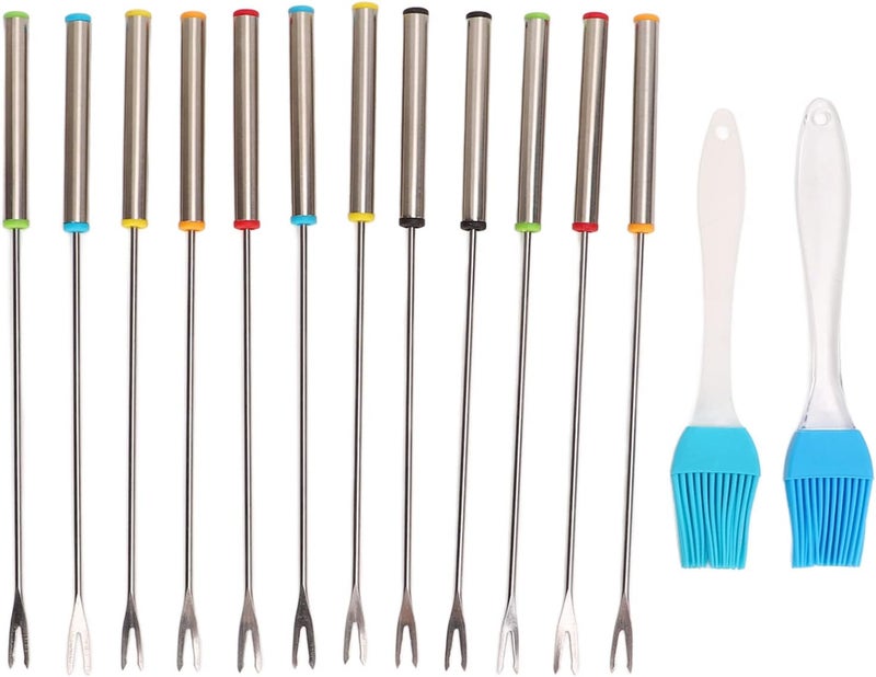 12pcs Stainl Steel Fondue Forks with Colorful Handles and Heat G for Fondue Experience - Image 2