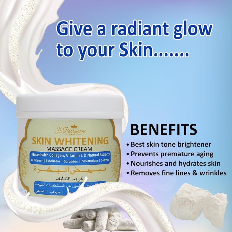 ECOLYTE+ La Parisienne Diamond Skin Whitening Massage Cream - 500g, Intensively Hydrating, Brightening, and Exfoliating Formula - Image 4