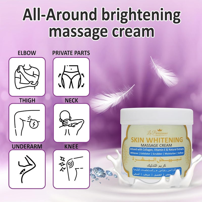 ECOLYTE+ La Parisienne Diamond Skin Whitening Massage Cream - 500g, Intensively Hydrating, Brightening, and Exfoliating Formula - Image 5