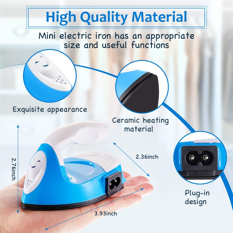Honoson Mini Craft Iron Mini Heat Press Small Iron 3.93 x 2.36 x 2.76 in Portable Handy Tiny Flatiron with Charging Base Accessory for Fuse Bead Patch DIY Heat Transfer Vinyl(Blue) - Image 2