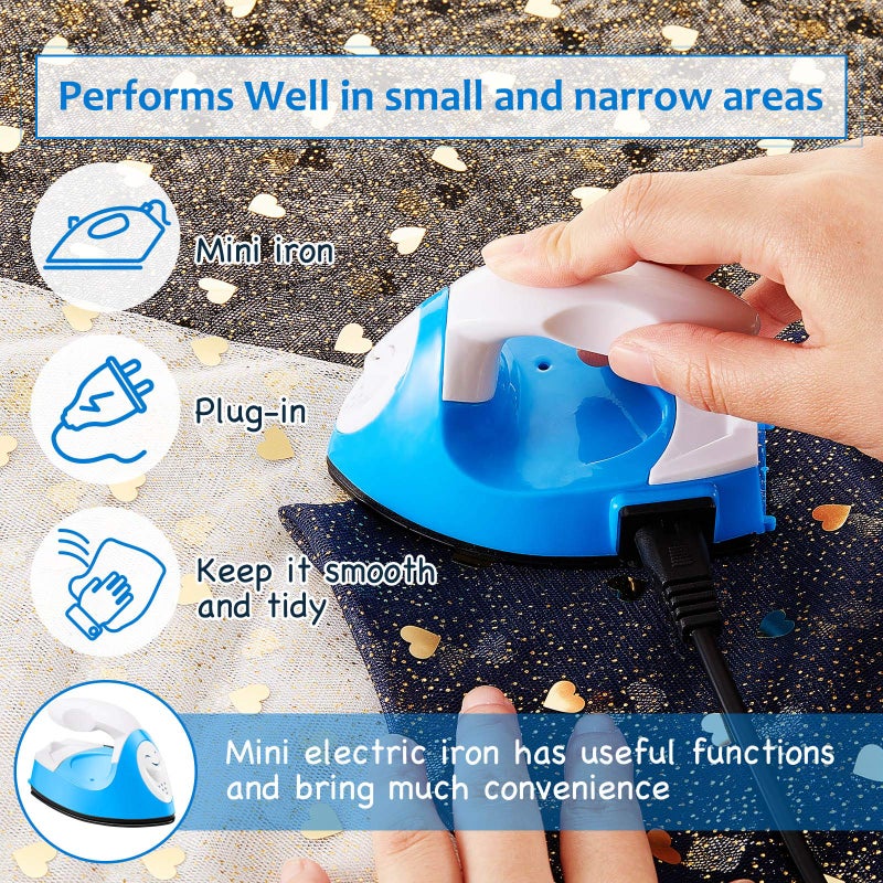 Honoson Mini Craft Iron Mini Heat Press Small Iron 3.93 x 2.36 x 2.76 in Portable Handy Tiny Flatiron with Charging Base Accessory for Fuse Bead Patch DIY Heat Transfer Vinyl(Blue) - Image 4