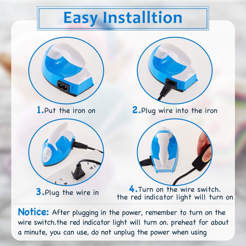 Honoson Mini Craft Iron Mini Heat Press Small Iron 3.93 x 2.36 x 2.76 in Portable Handy Tiny Flatiron with Charging Base Accessory for Fuse Bead Patch DIY Heat Transfer Vinyl(Blue) - Image 3