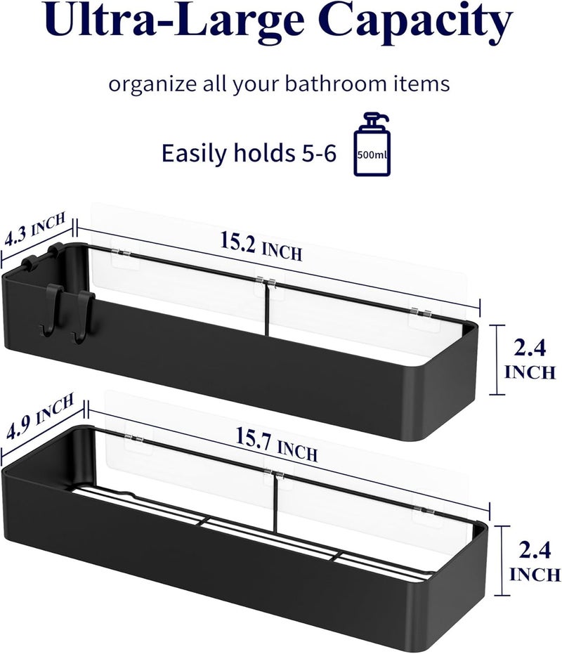 Kitsure X-Large Shower Caddy - 2 Pack Adhesive Shower Organizer, Drill-Free Shower Shelves for Inside Shower, Rustproof Stainless Steel Shower Rack for Bathroom, Black - Image 2