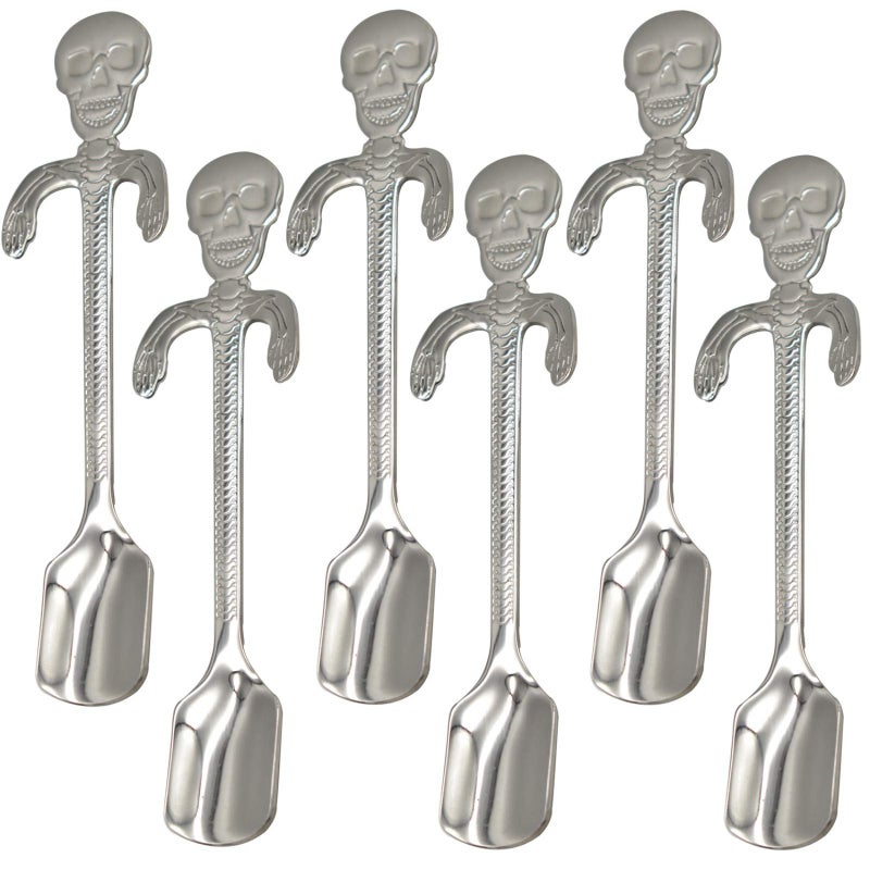 Maydahui 6 PCS Skull Spoon 5 inch 1810304 Stainless Steel Hanging Teaspoons Coffee Tea Sugar Espresso Dessert Stirring Spoons Design for Halloween Party Kitchen